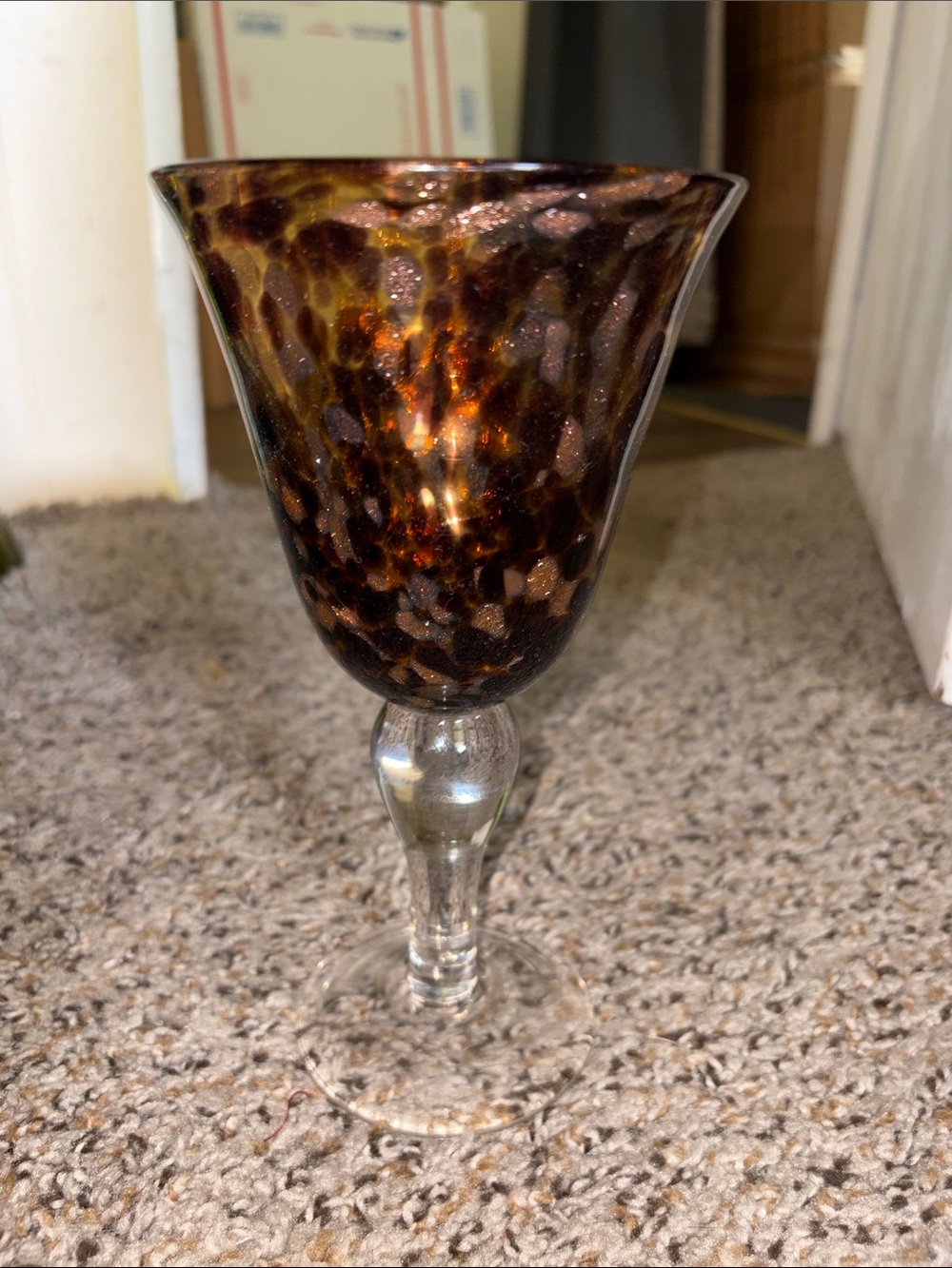 Vintage hand blown Tortoiseshell art glass wine goblet